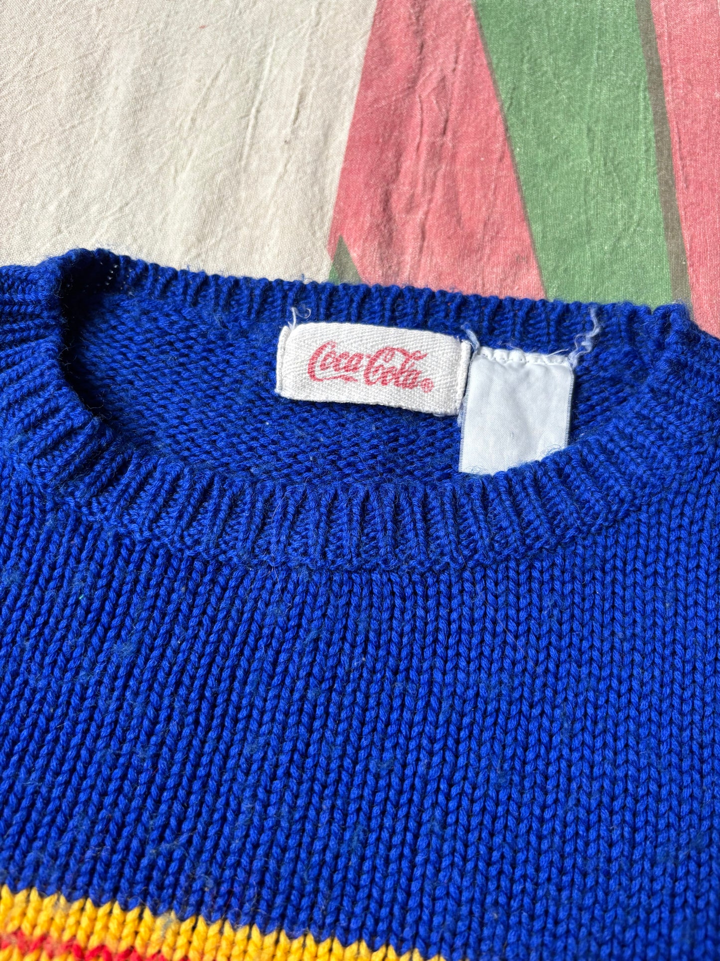 Vintage 80’s Coca Cola Acrylic Sweater size Medium Boxy Logo
