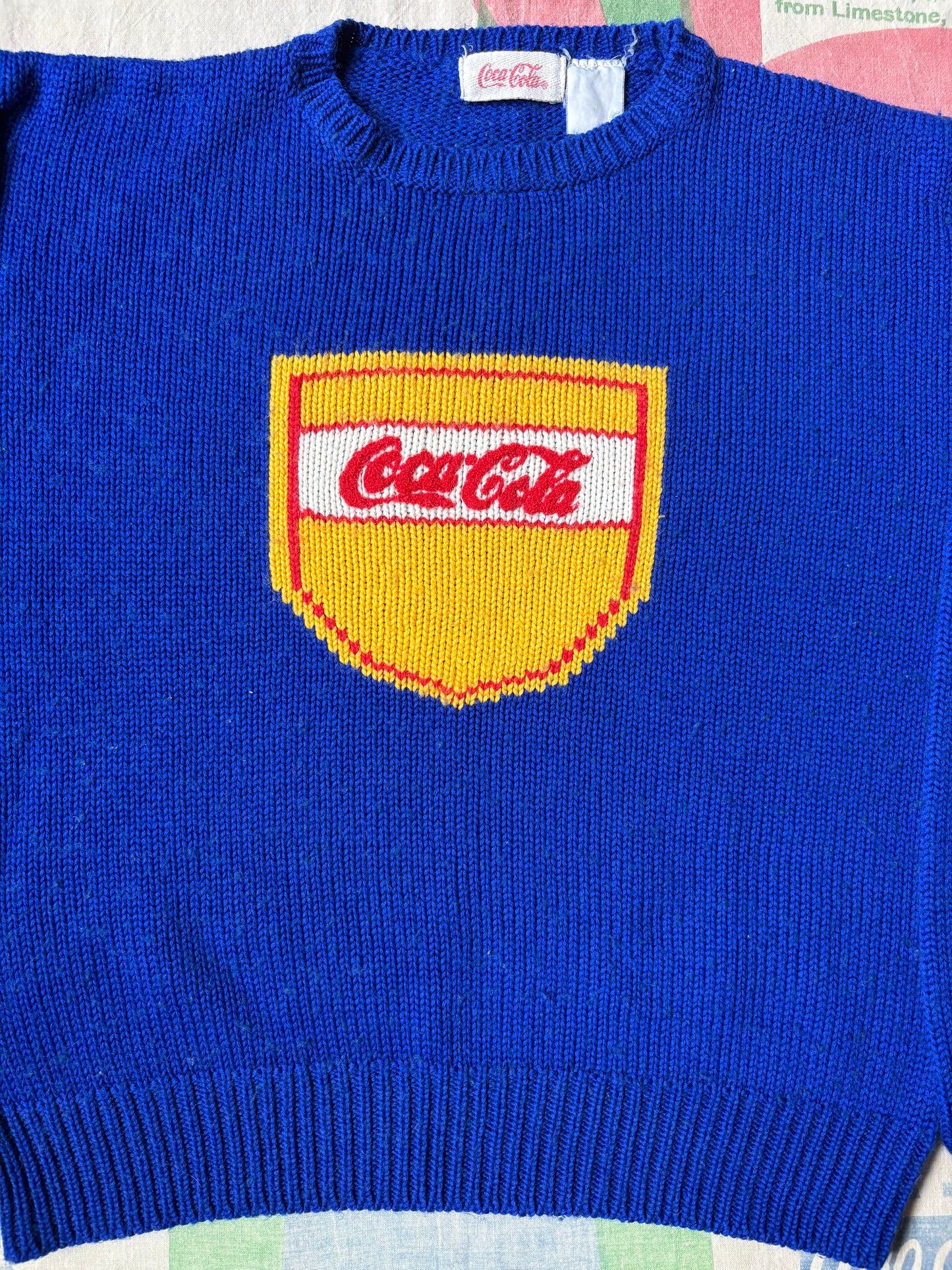 Vintage 80’s Coca Cola Acrylic Sweater size Medium Boxy Logo
