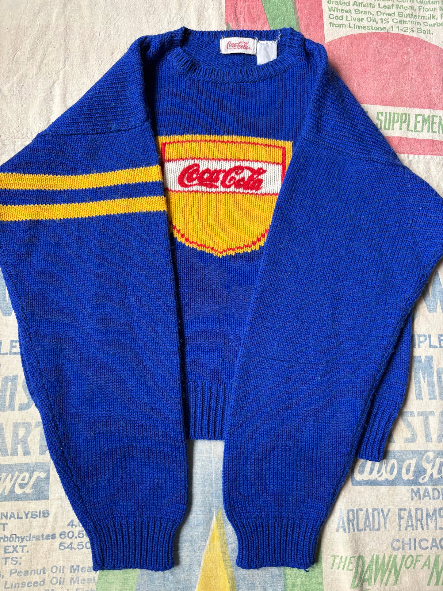 Vintage 80’s Coca Cola Acrylic Sweater size Medium Boxy Logo