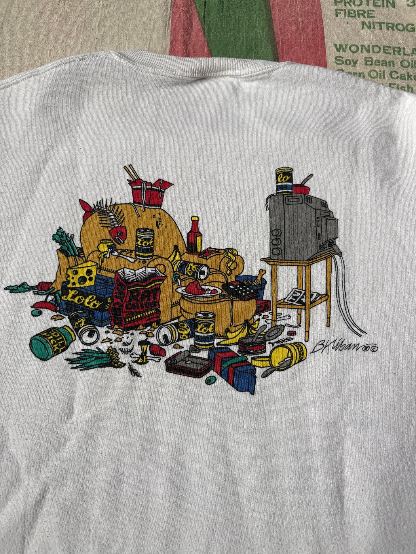 Vintage 80’s BKliban Cat Armchair Athlete Sweatshirt size M/L Boxy Crazy Shirts