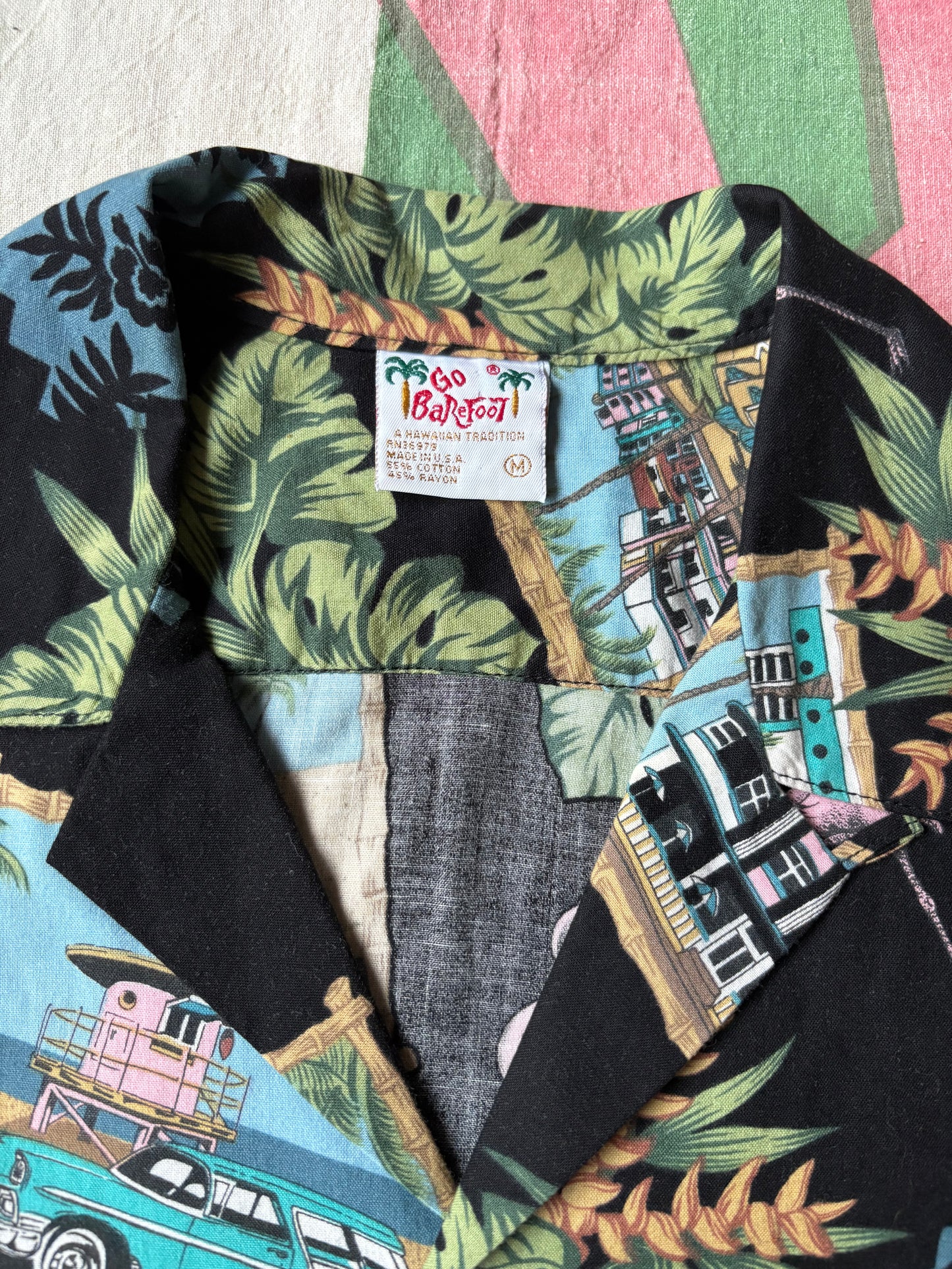 Vintage 80’s Go Barefoot 50’s Style Novelty Loop Collar Shirt size Large
