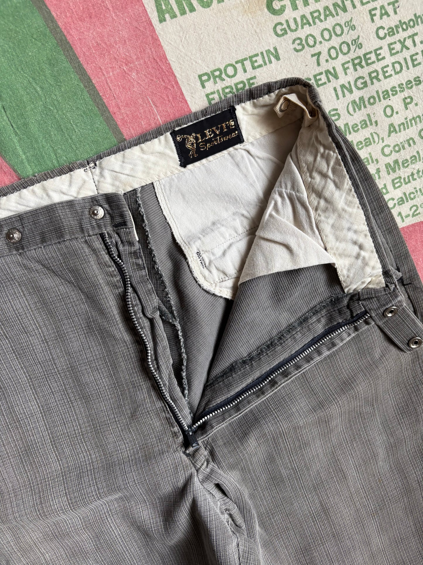 Vintage 50’s Levi’s Sportswear Slate Gray Pique Trousers 28x27