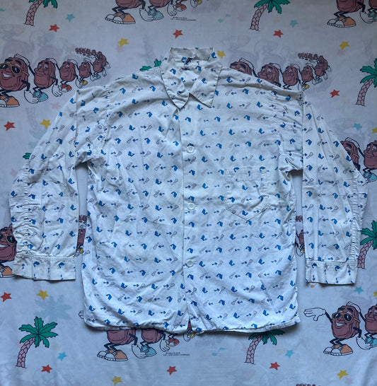 Vintage 60’s Pajama-Craft Fly Fishing Novelty Print Shirt size Medium PJ Top