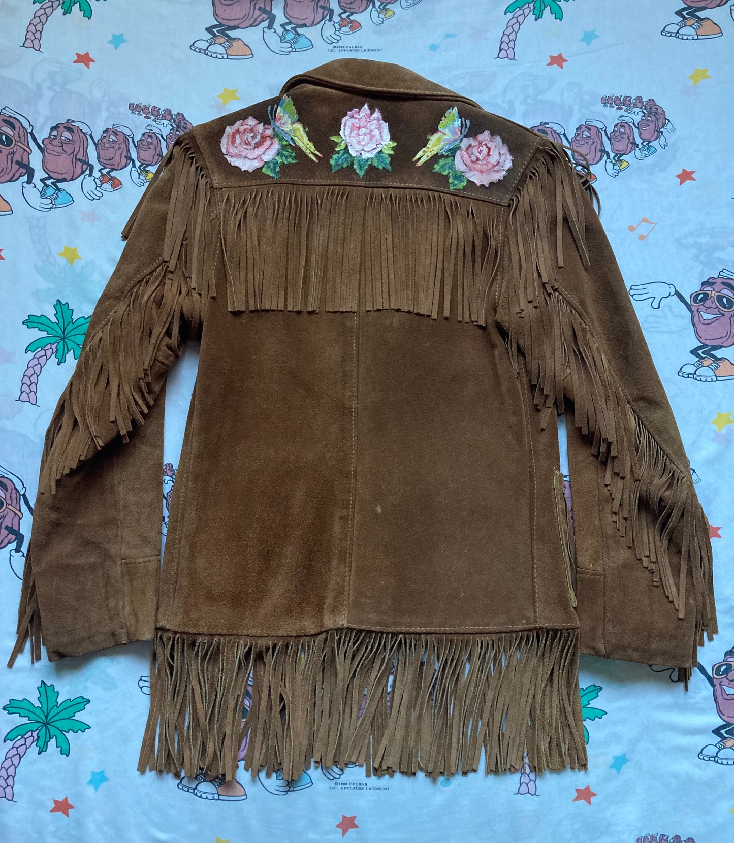 Vintage 60’s Berman Buckskin Suede Fringe Jacket size Small Hand Painted