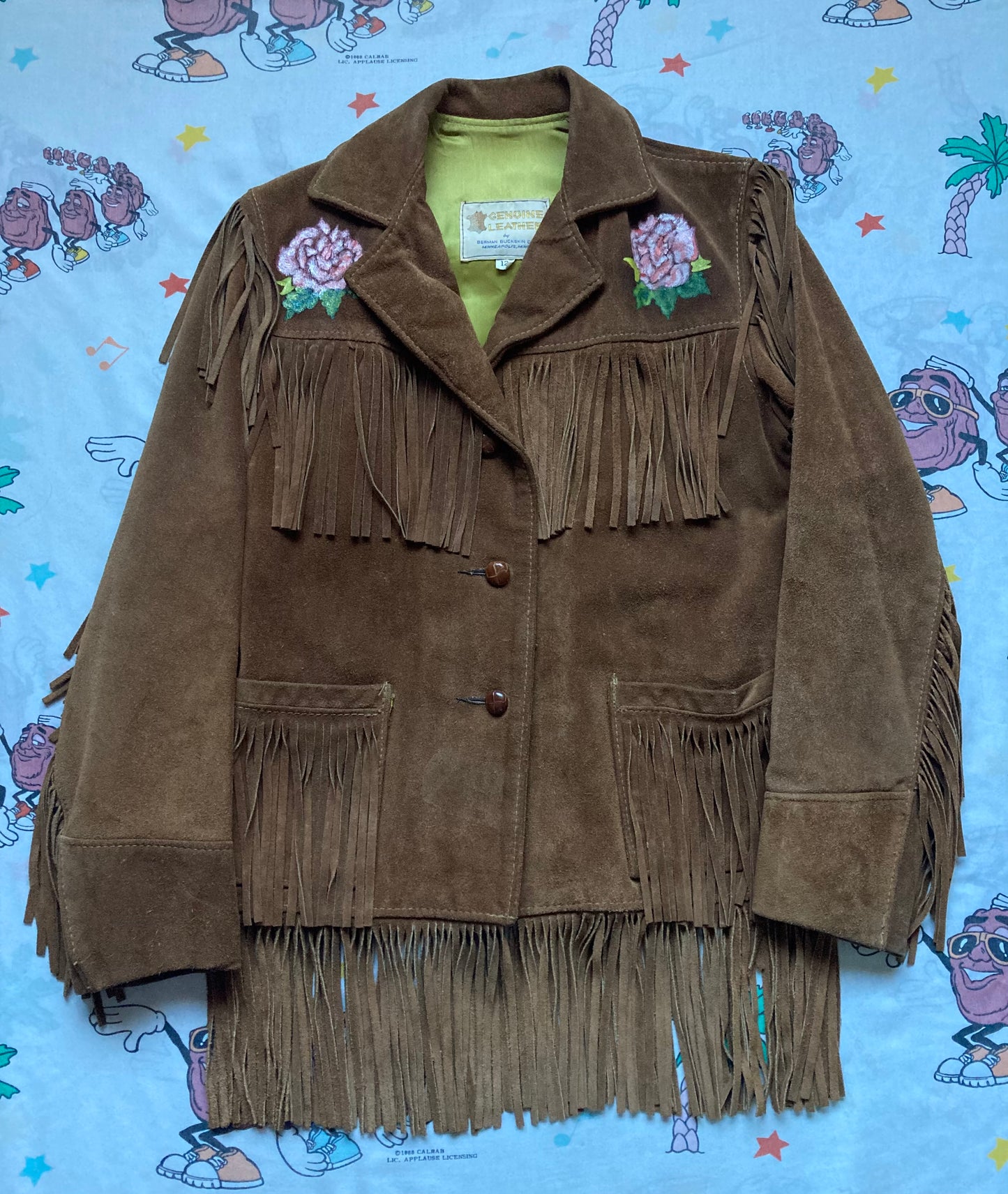 Vintage 60’s Berman Buckskin Suede Fringe Jacket size Small Hand Painted