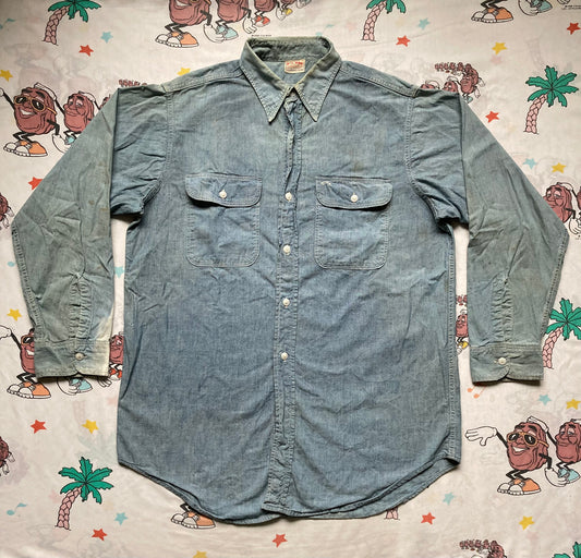 Vintage 40’s JC Penny Big Mac Chambray Button Up size Large Work Shirt