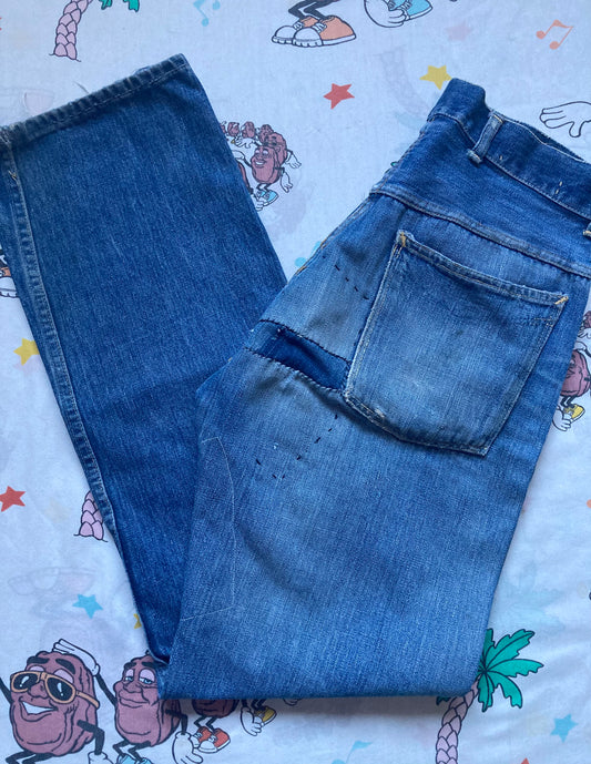 Vintage 50’s/60’s Unbranded Patchwork Jeans 29x31 Well Worn Workwear