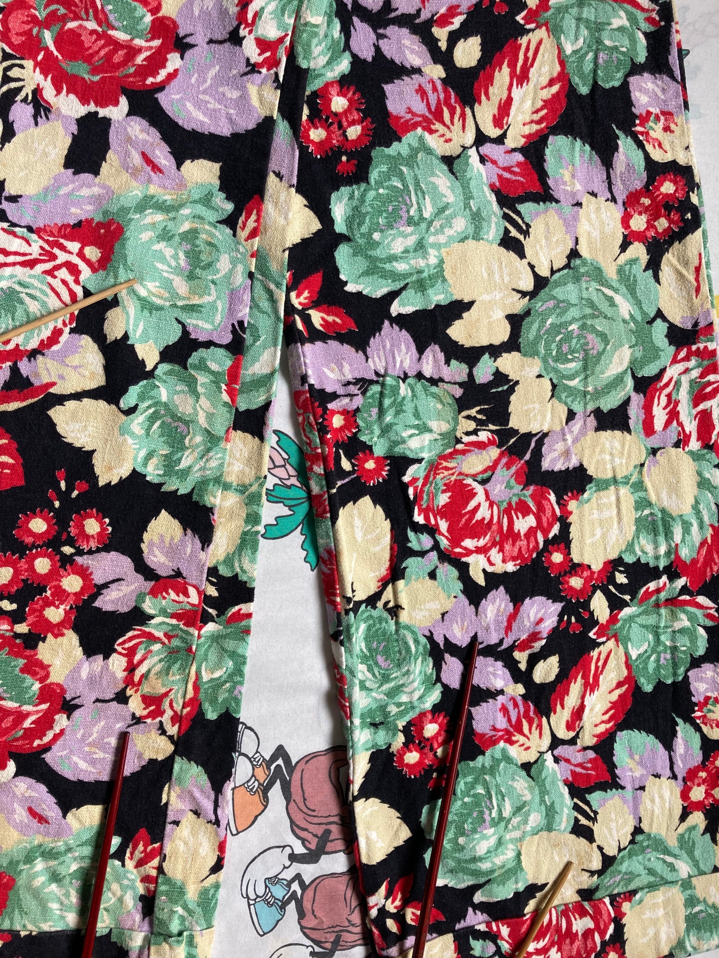 Vintage 70’s Floral Print Wide Leg Cotton Trousers 25x31 High Waist