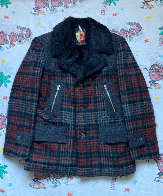 Vintage 70’s BCI Wool Plaid Faux Fur Lined Coat size Small