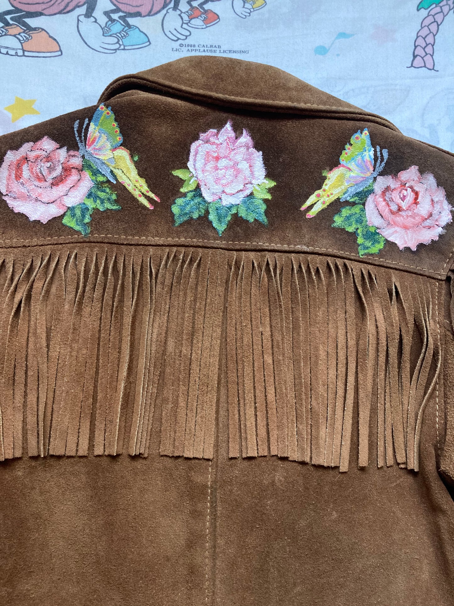 Vintage 60’s Berman Buckskin Suede Fringe Jacket size Small Hand Painted