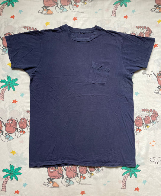 Vintage 70’s Navy Blue Square Pocket T shirt size Medium Basic Tee