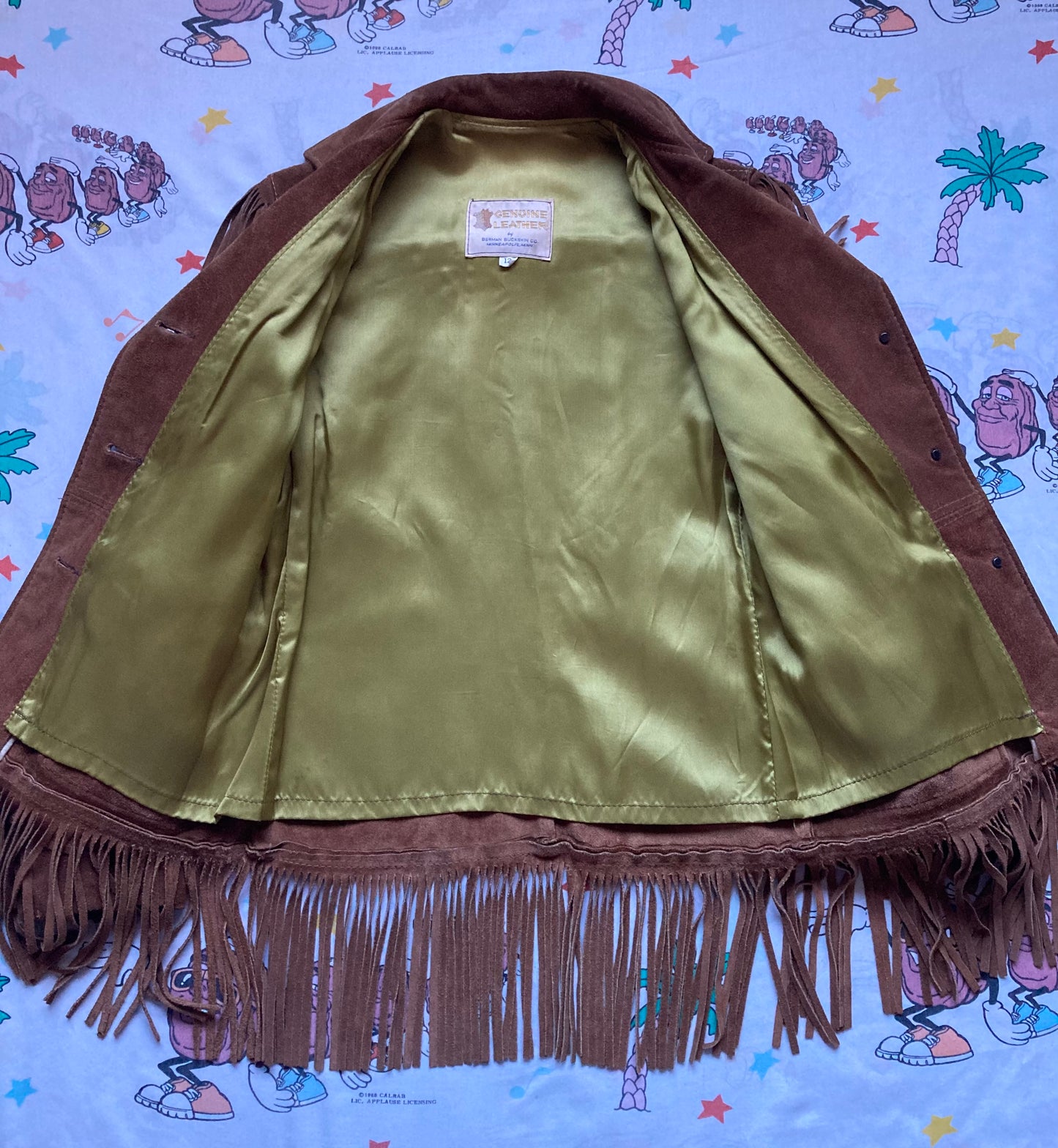 Vintage 60’s Berman Buckskin Suede Fringe Jacket size Small Hand Painted