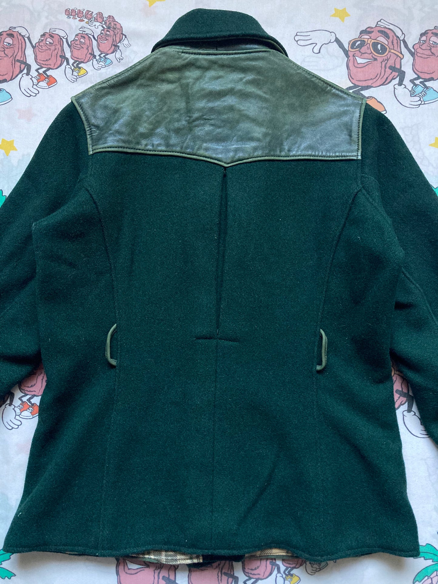 Vintage 30’s Green Wool Lambskin Diagonal Zip Jacket size S/M Talon Art Deco