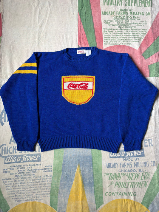 Vintage 80’s Coca Cola Acrylic Sweater size Medium Boxy Logo