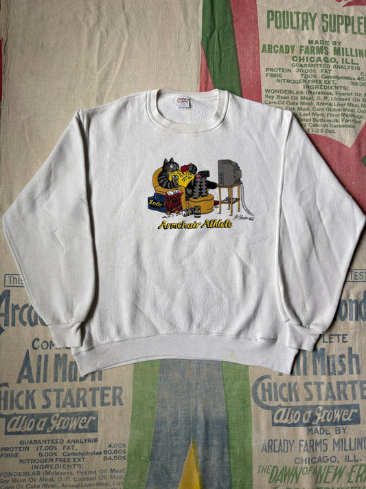 Vintage 80’s BKliban Cat Armchair Athlete Sweatshirt size M/L Boxy Crazy Shirts