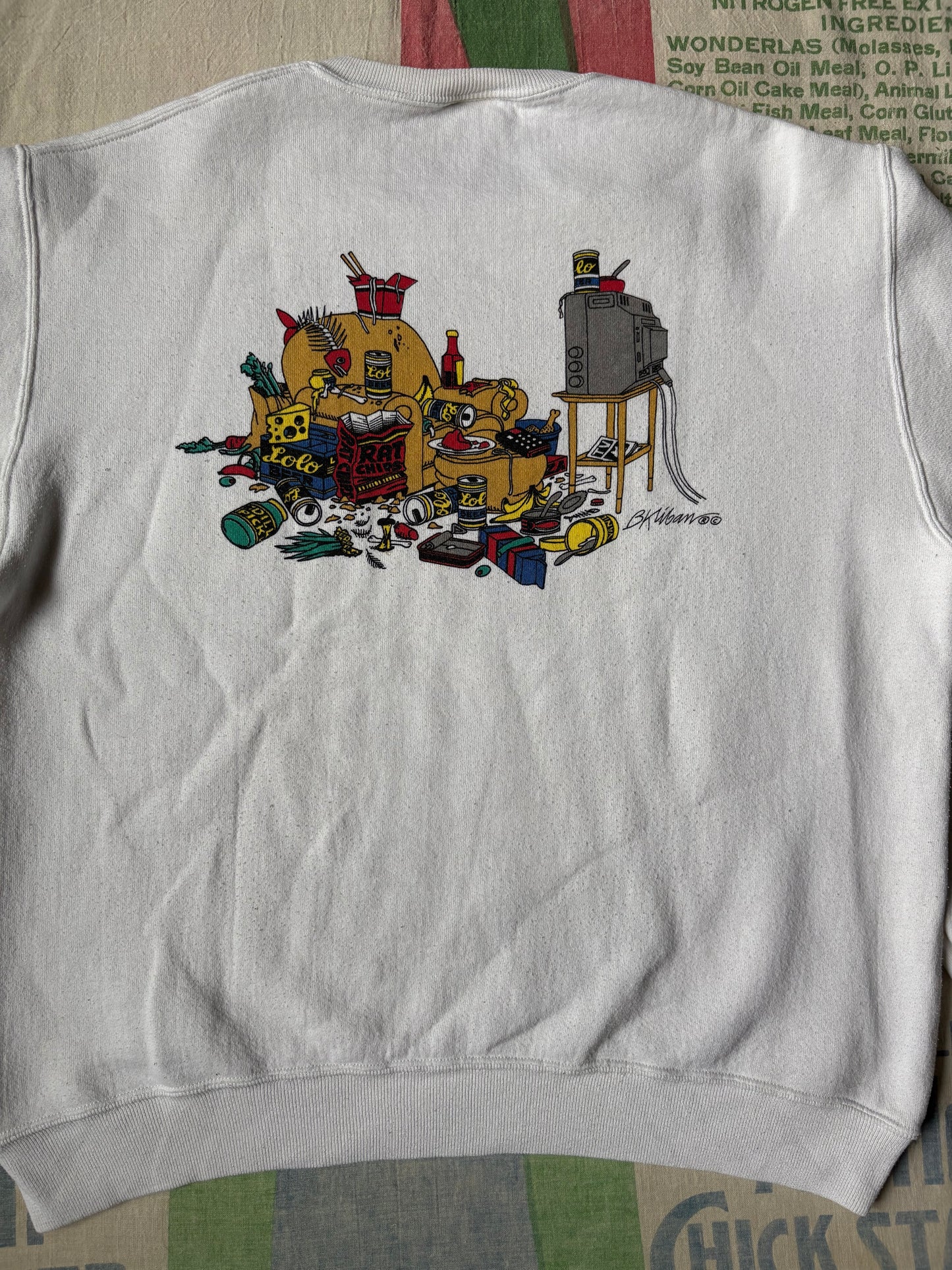 Vintage 80’s BKliban Cat Armchair Athlete Sweatshirt size M/L Boxy Crazy Shirts