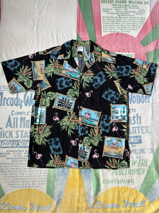 Vintage 80’s Go Barefoot 50’s Style Novelty Loop Collar Shirt size Large