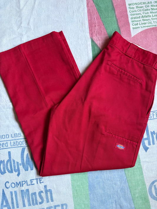 Vintage 80’s/90’s Dickies Red Double Knee Work Pants 32x30 Chino USA Made