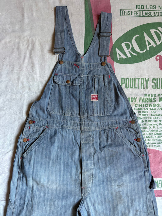Vintage 40’s JM McDonald MoneyBak Herringbone Overalls 38x32 Farm Workwear