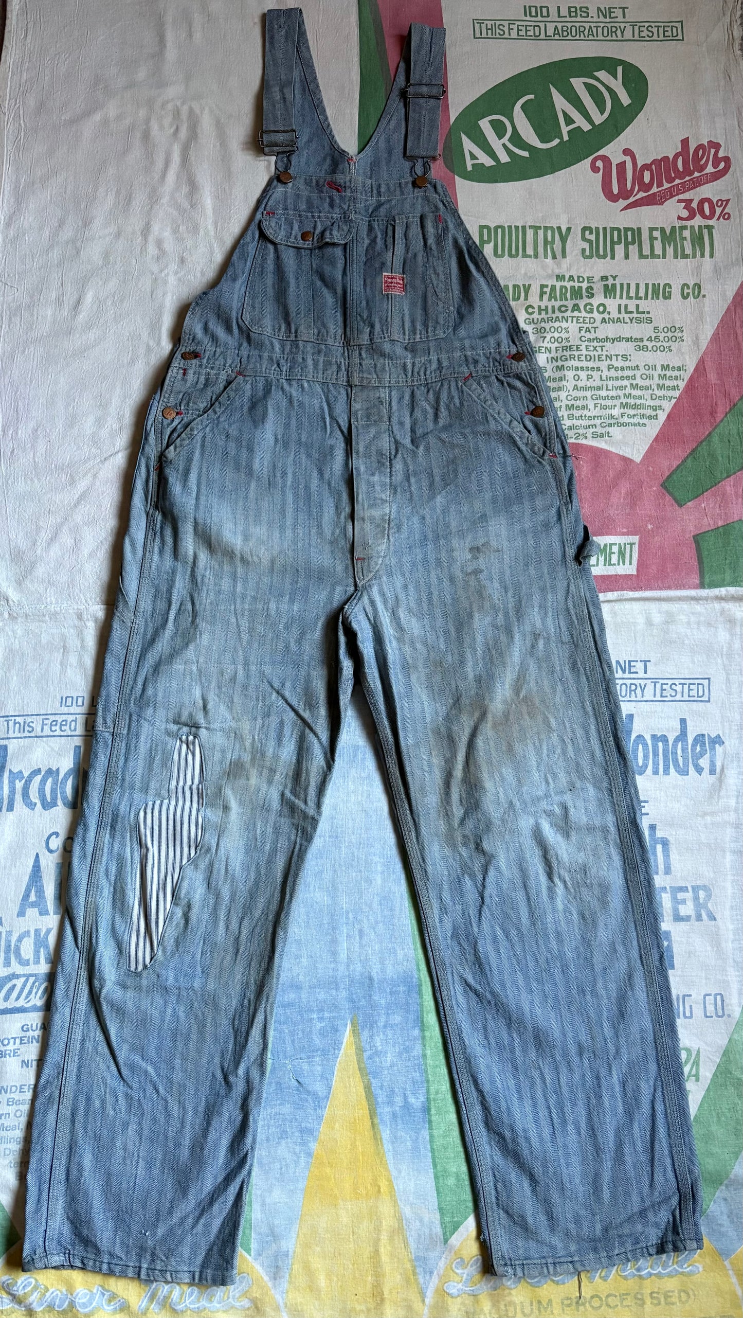 Vintage 40’s JM McDonald MoneyBak Herringbone Overalls 38x32 Farm Workwear