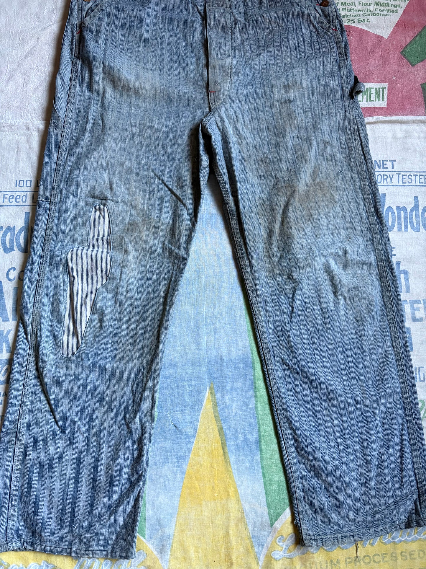 Vintage 40’s JM McDonald MoneyBak Herringbone Overalls 38x32 Farm Workwear