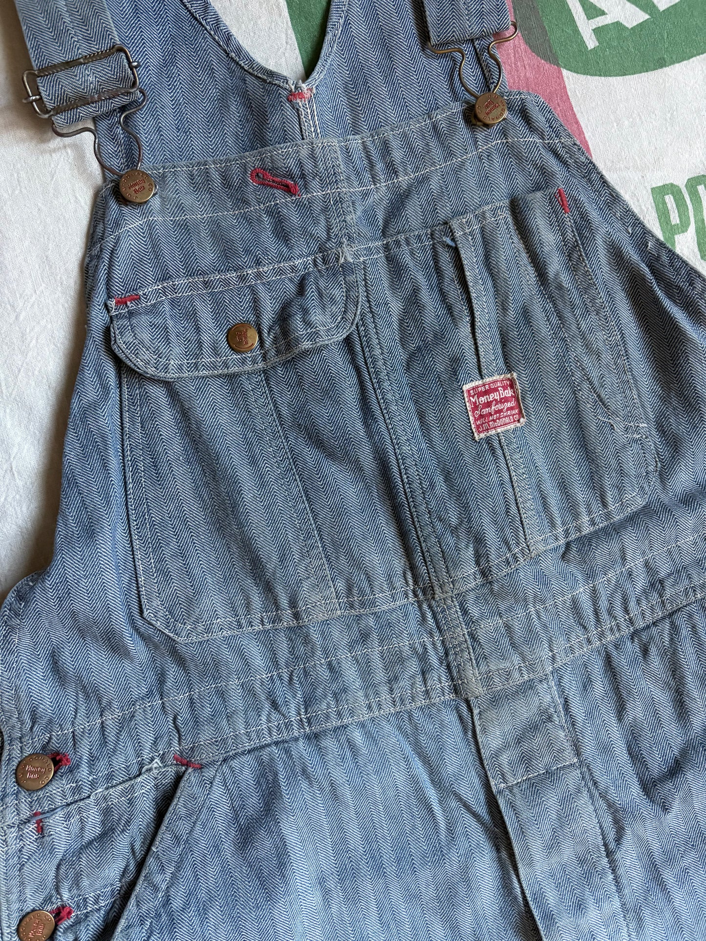 Vintage 40’s JM McDonald MoneyBak Herringbone Overalls 38x32 Farm Workwear