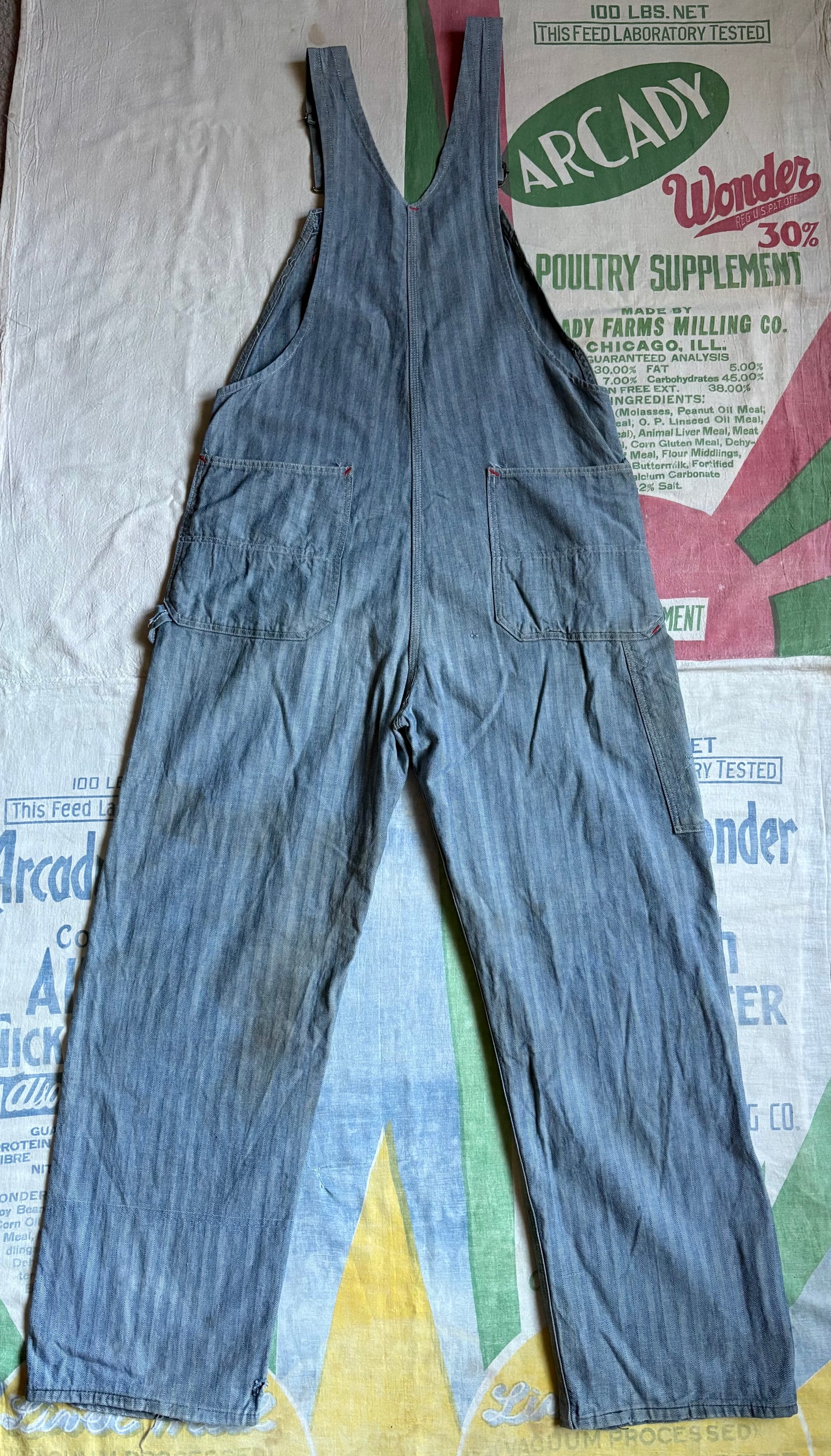 Vintage 40’s JM McDonald MoneyBak Herringbone Overalls 38x32 Farm Workwear