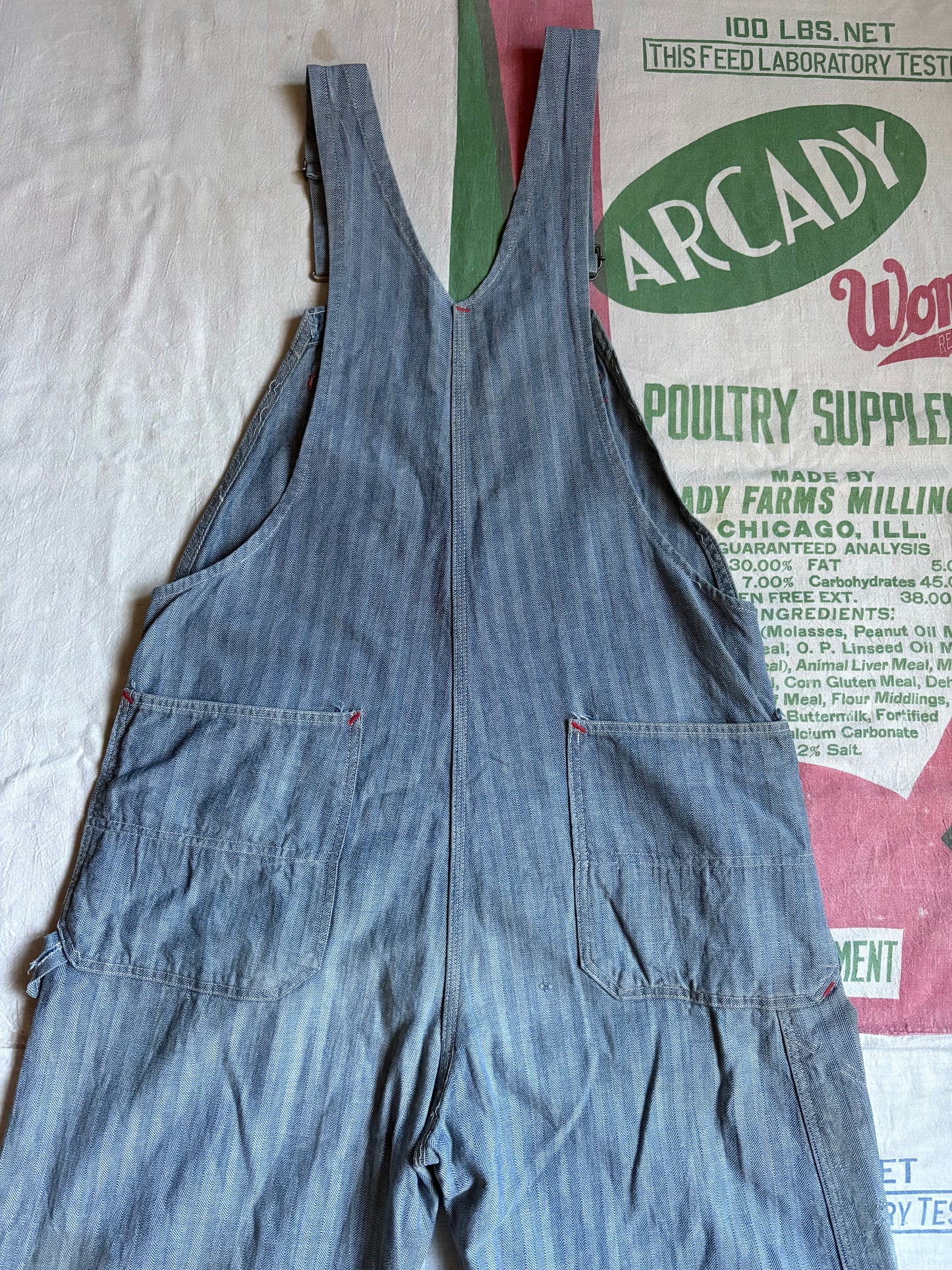 Vintage 40’s JM McDonald MoneyBak Herringbone Overalls 38x32 Farm Workwear