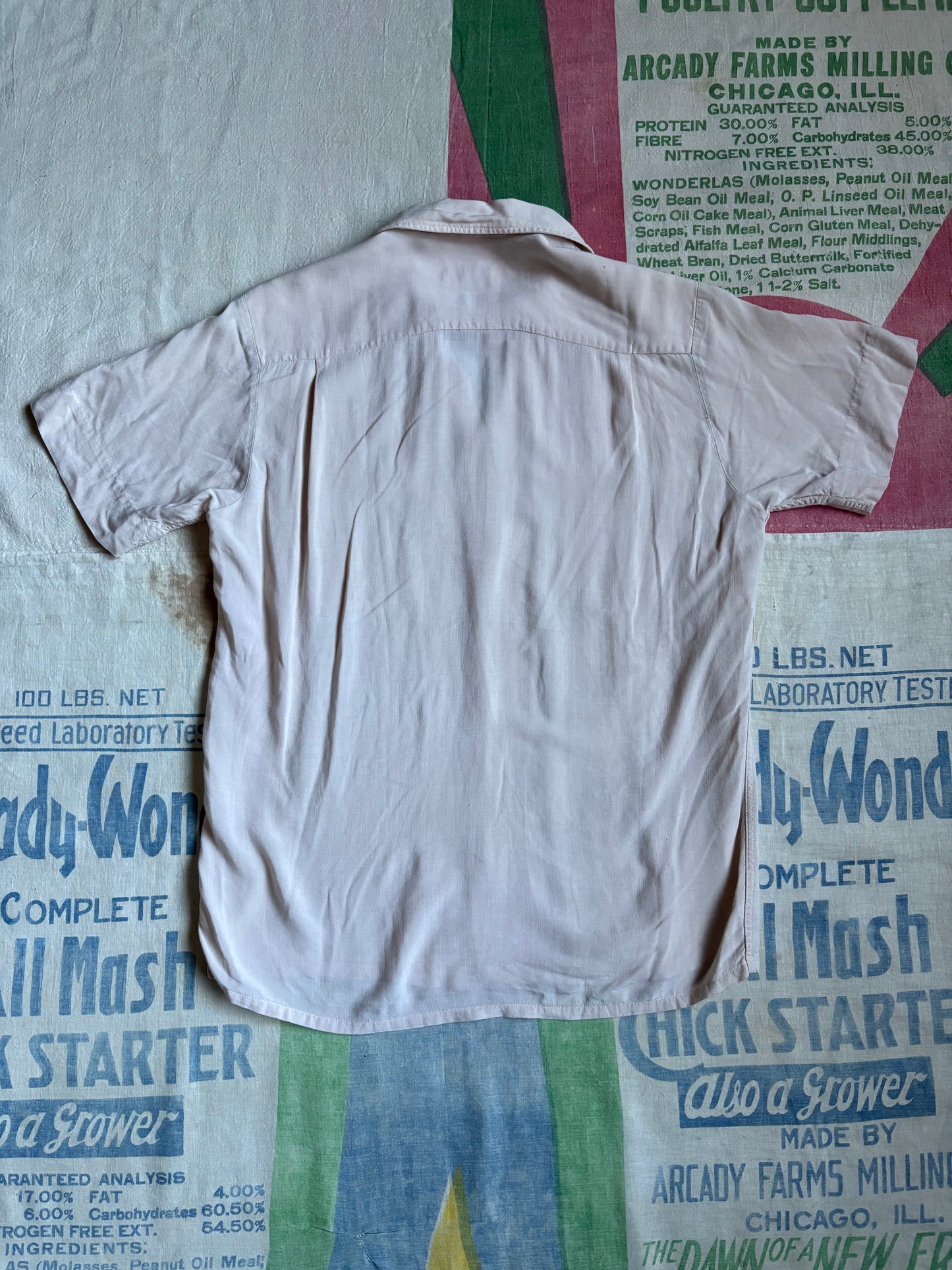 Vintage 50’s Spire Soft Pink Rayon Loop Collar Shirt size Small Rockabilly Kramer