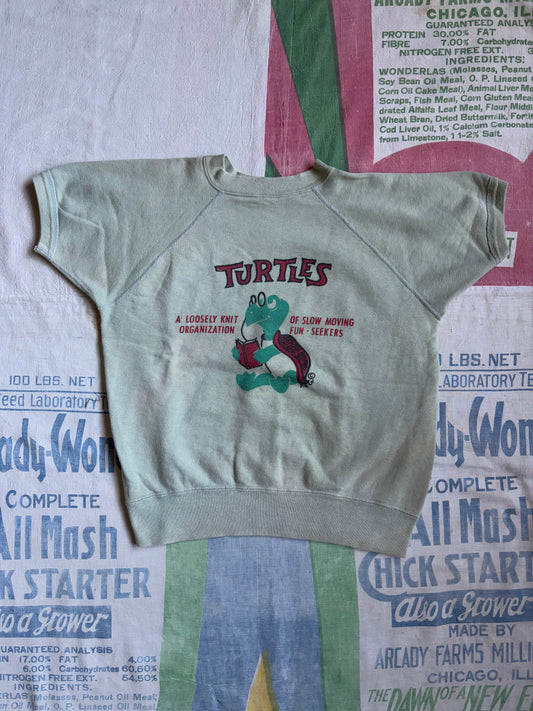 Vintage 60’s Cartoony Turtle Short Sleeve Sweatshirt size Small Slow Moving Fun Seekers